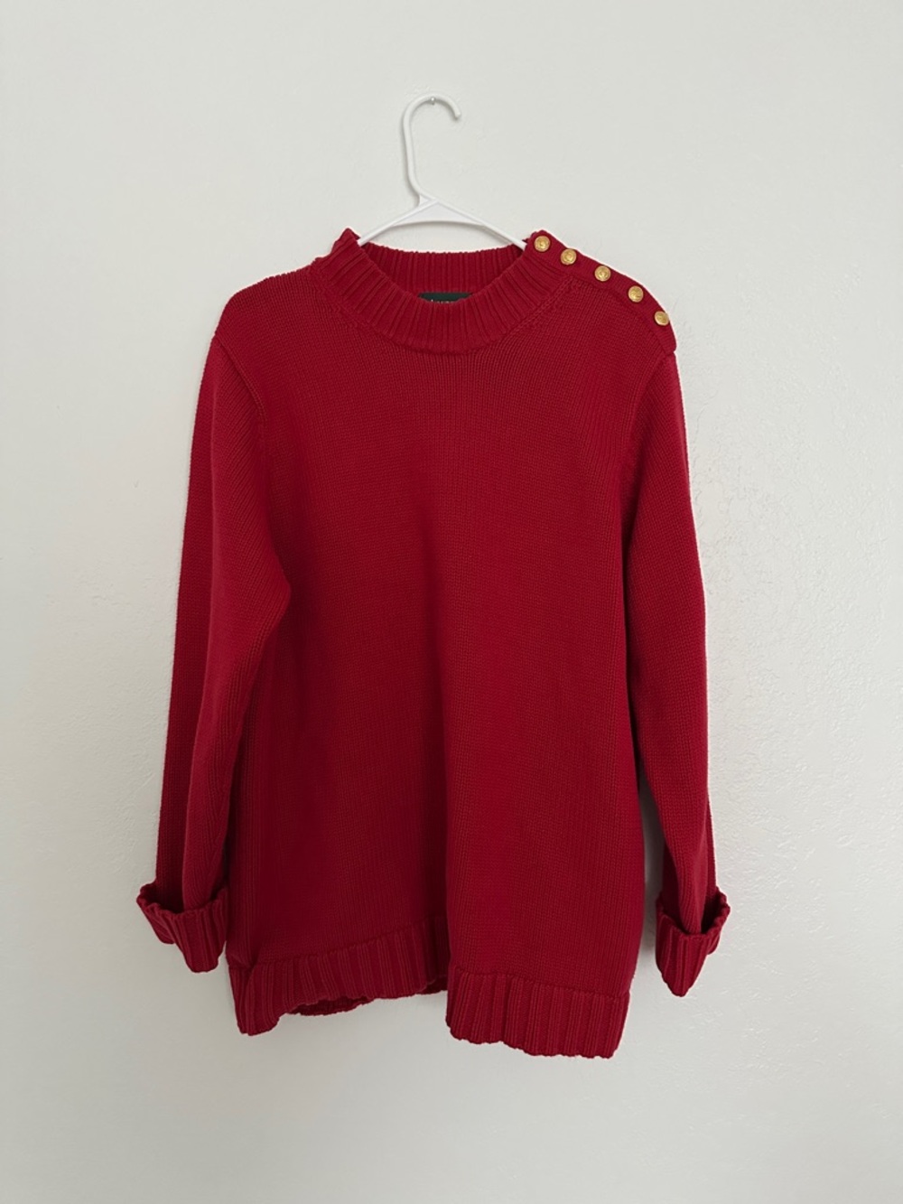 Lauren Ralph Lauren Red Knit Sweater with Gold Buttons 2XL